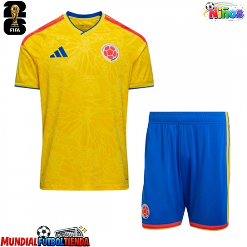 Camiseta Colombia Primera Equipación Replica Mundial 2026 para niños mangas cortas (+ Pantalones cortos)